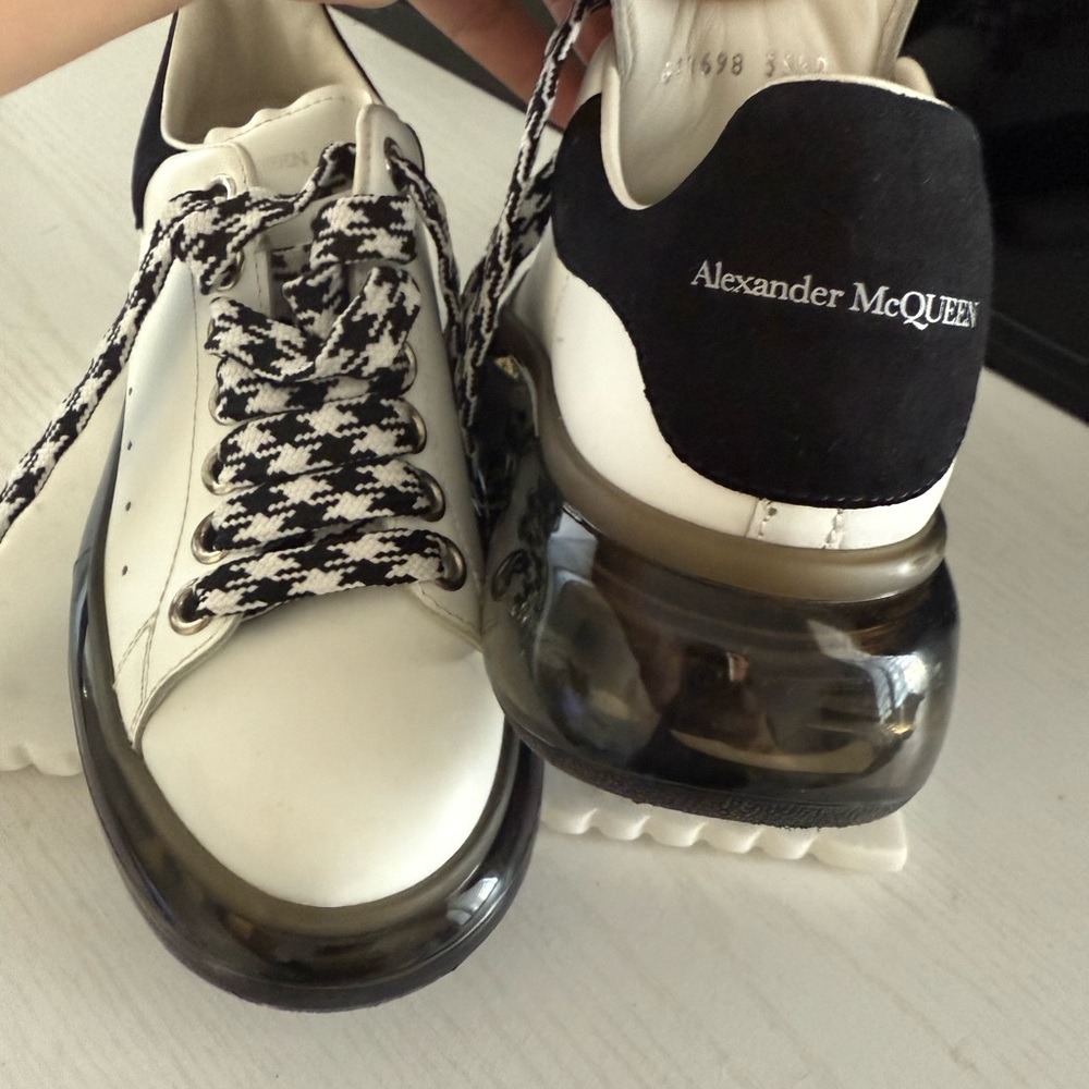 Alexander McQueen White Leather Sneakers with Black Houndstooth Detail